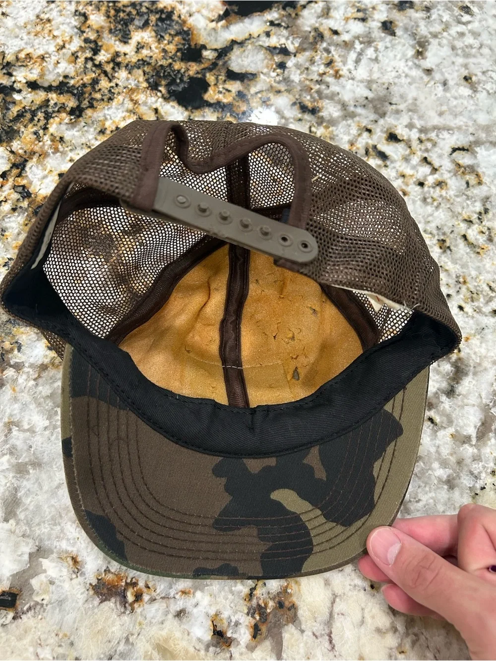 Vintage CAT Caterpillar Camo Mesh Trucker Hat Snapback Cyrk USA Made Patch Cap